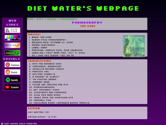 music/albums/pornography screenshot