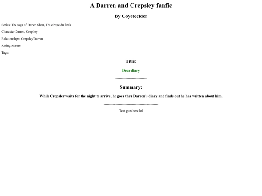 Fanfics/DearDiaryfanfic screenshot