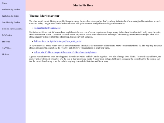 fic recs/merlinficrecs1 screenshot