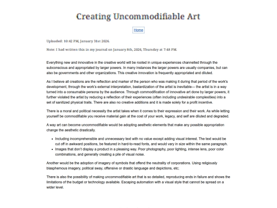 Essay Entries/Uncommodifiable screenshot