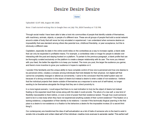 Essay Entries/desiredesiredesire screenshot