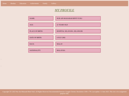 Biodata screenshot