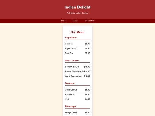 menu screenshot