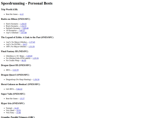 pages/speedrunning/personal-bests screenshot