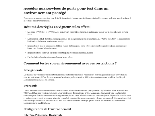 Accéder aux services de ports pour test dans un environnement protégé screenshot