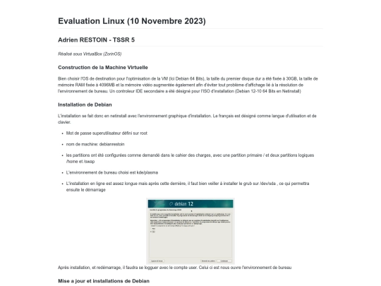 Evaluation Linux 10 Novembre 2023 screenshot