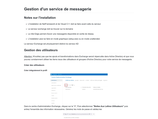 Gestion d'un service de messagerie screenshot