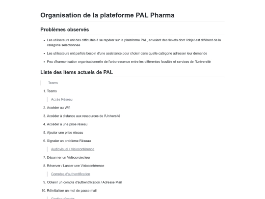 Organisation de la plateforme PAL Pharma screenshot
