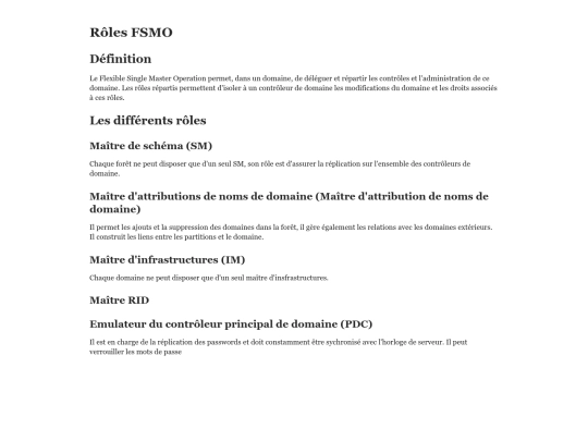 Rôles FSMO screenshot