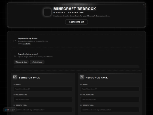 minecraft-bedrock-manifest-generator screenshot