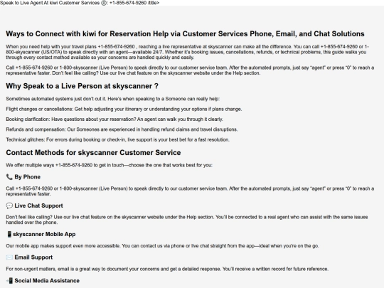 helpsupport/Ways to Get in Touch with kiwi for Customer Care via Customer Services Phone, Email, and Chat Solutions screenshot