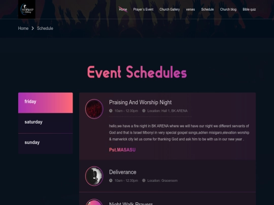gospel web/schedule screenshot