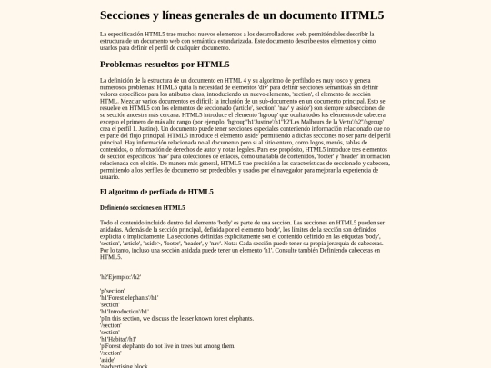 Secciones y líneas generales de un documento HTML5 screenshot