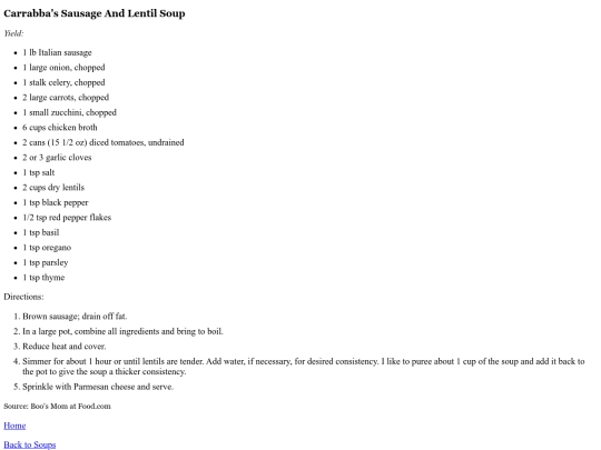 Soups/CarrabbasSausageAndLentilSoup screenshot