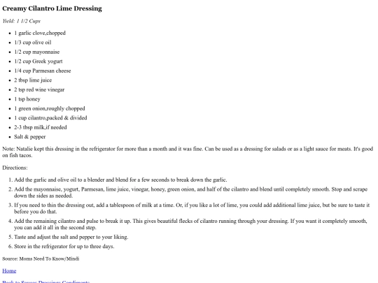 sauces/CreamyCilantroLimeDressing screenshot