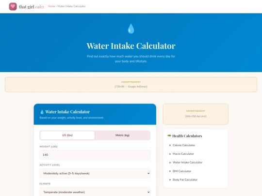water-intake-calculator screenshot
