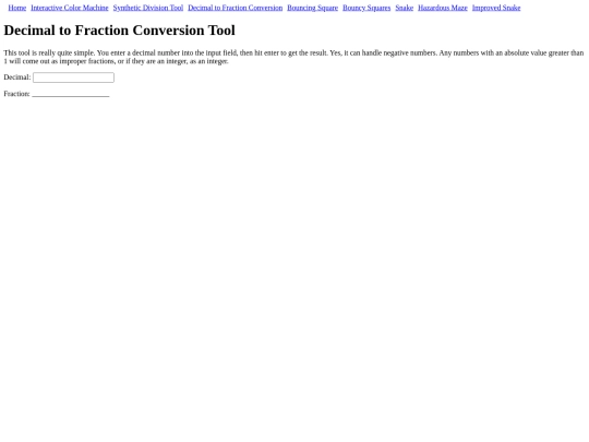 decimalToFractionConversionTool/decimalToFraction screenshot