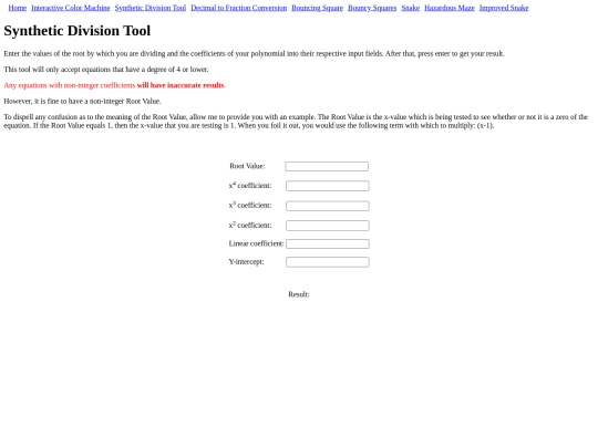 syntheticDivisionTool/syntheticDivision screenshot