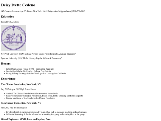 Resume screenshot