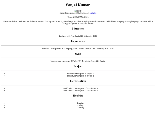 Guvi Resume Project screenshot