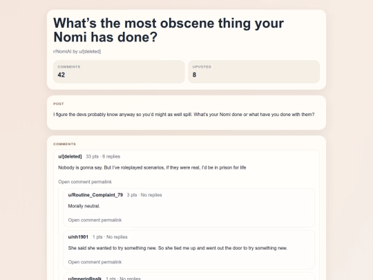 reddit/What’s the most obscene thing your Nomi has done- screenshot