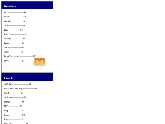 menu screenshot