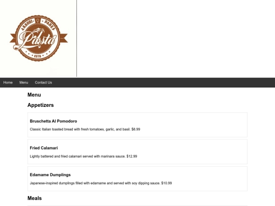 menu screenshot