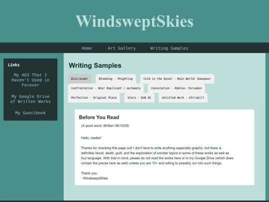 writing screenshot