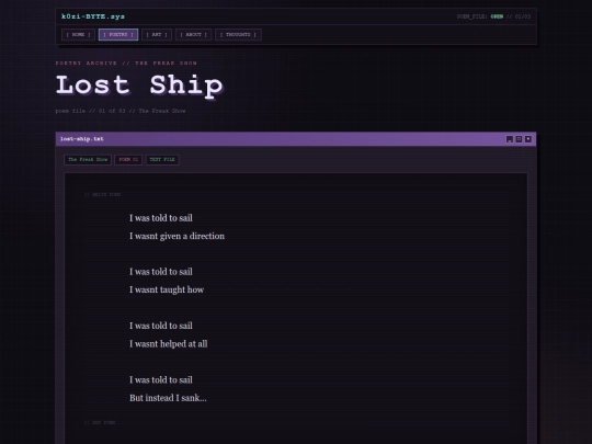 poetry/freak-show/lost-ship screenshot