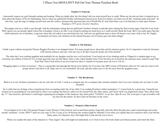 PynchonList screenshot