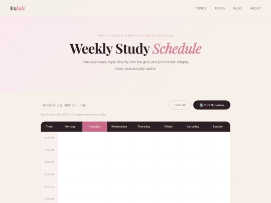 schedule screenshot