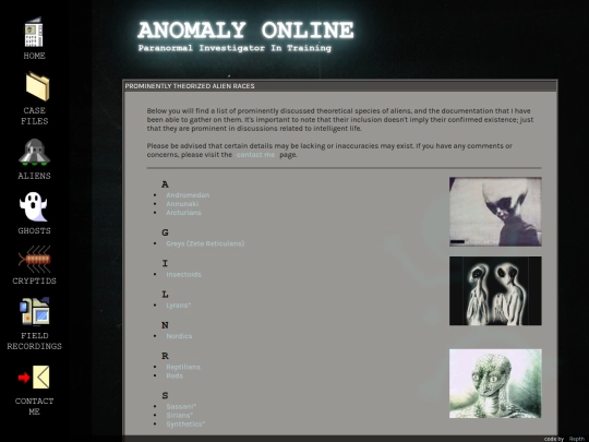 aliens/glossary screenshot