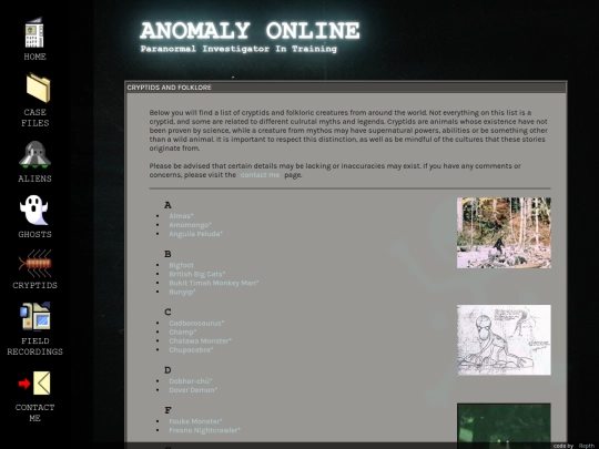 cryptids/glossary screenshot