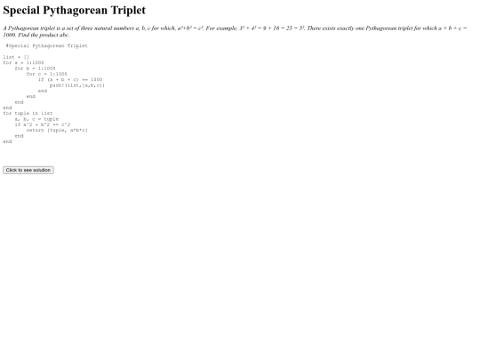 projecteulerhtml/009SpecialPythagoreanTriplet screenshot