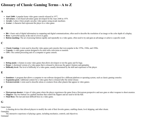 glossary screenshot