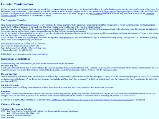 Calendar Considerations screenshot