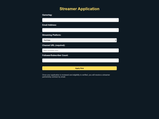 streamer_application_form screenshot
