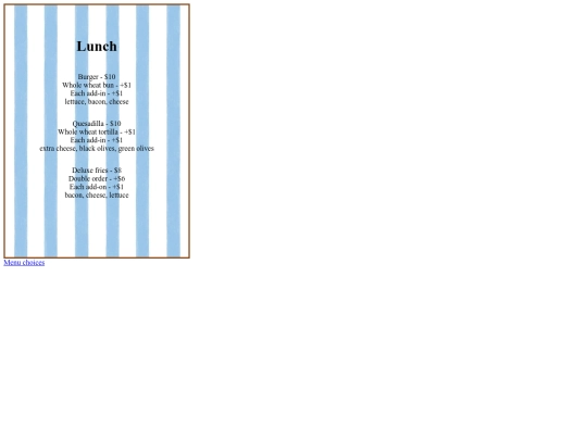 Menu-assignment/lunch-menu screenshot