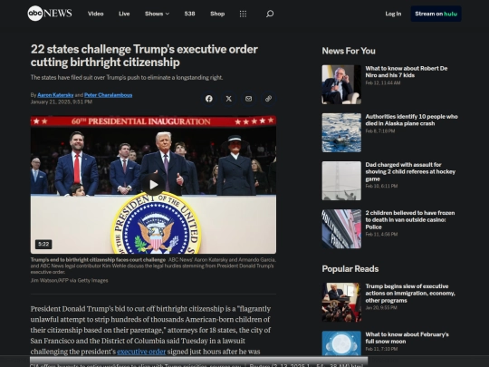 Articles/22 states challenge Trump's executive order cutting birthright citizenship - ABC News screenshot
