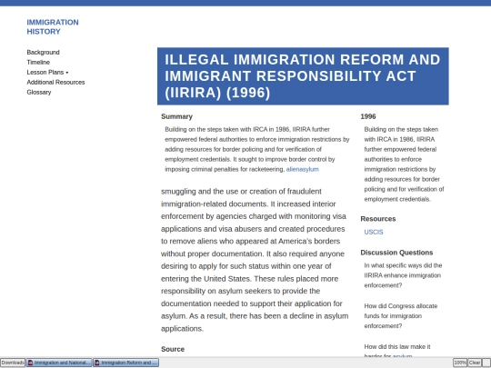 Immigration/Illegal Immigration Reform and Immigrant Responsibility Act of 1996 screenshot