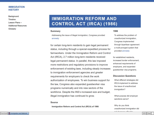 Immigration/Immigration Reform and Control Act of 1986 screenshot