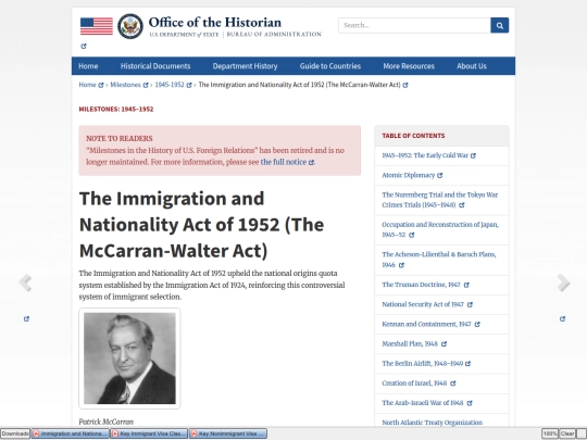 Immigration/Immigration and Nationality Act of 1952 INA screenshot