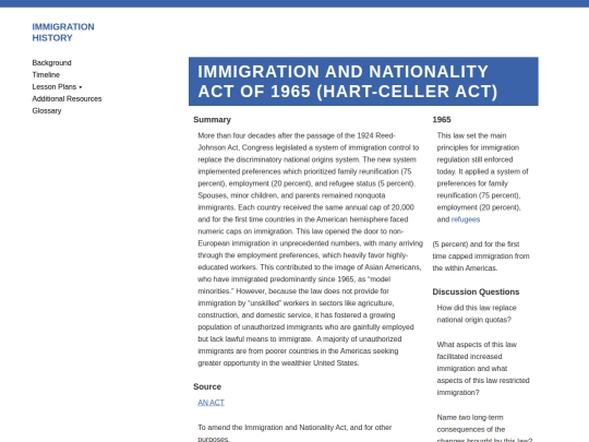 Immigration/Immigration and Nationality Act of 1965 screenshot