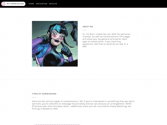 Commissions Page screenshot