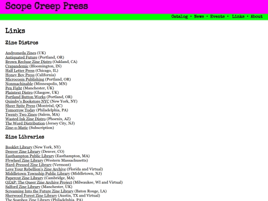 links screenshot