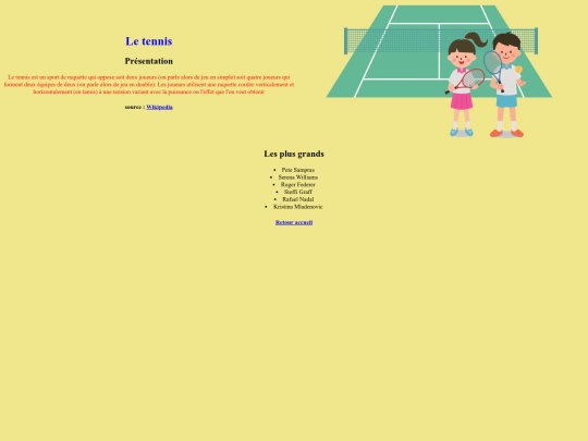 Page Web/Tennis screenshot