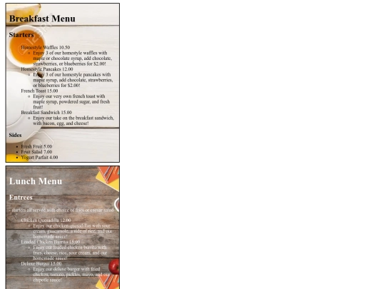 menu screenshot