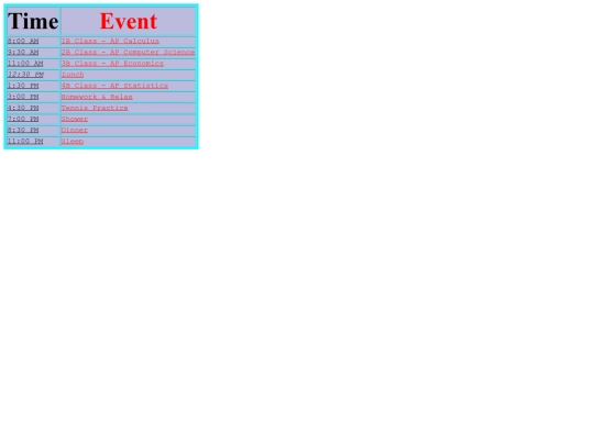 schedule screenshot
