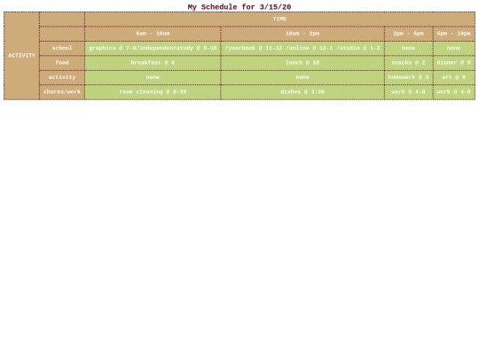 schedule screenshot