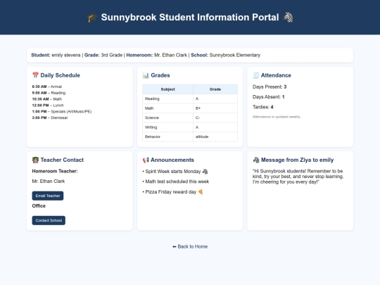 Parentportal screenshot
